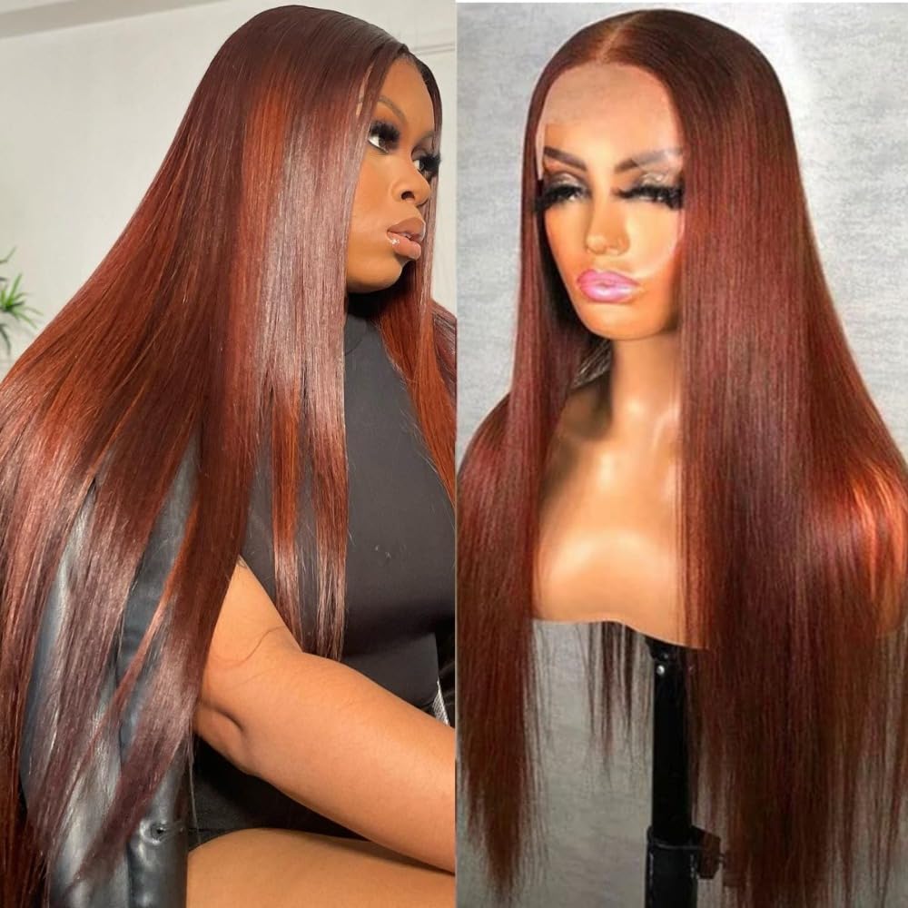 Miss Flower 250 Density Reddish Brown Ultra-Thin Invisible Hd Lace Front Wigs Human Hair 34Inch Real Full Large Lace Space 13X4