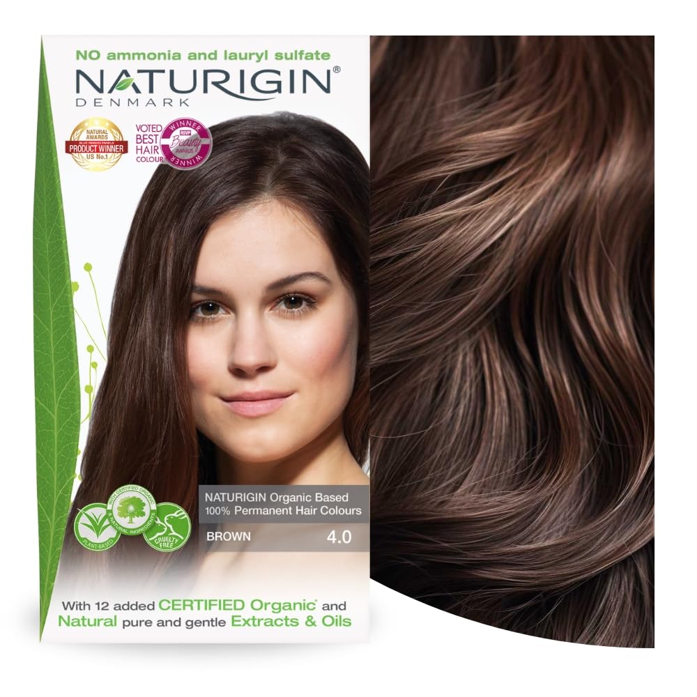 Naturigin Permanent Hair Dye, 4.0 Brown, Ammonia And Paraben Free, Up To 100% Gray Hair Coverage, Long Lasting, Vegan, Cruelty F