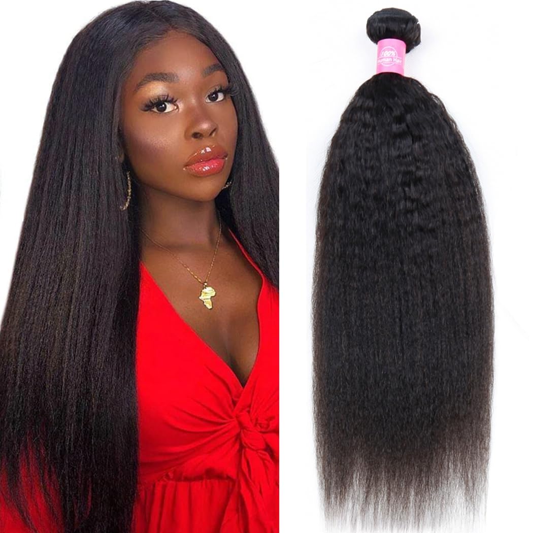 Odir Kinky Straight Human Hair Bundles 22 Inch Unprocessed 9A Brazilian Yaki Straight Virgin Hair Weave 1 Bundle Kinky Straight