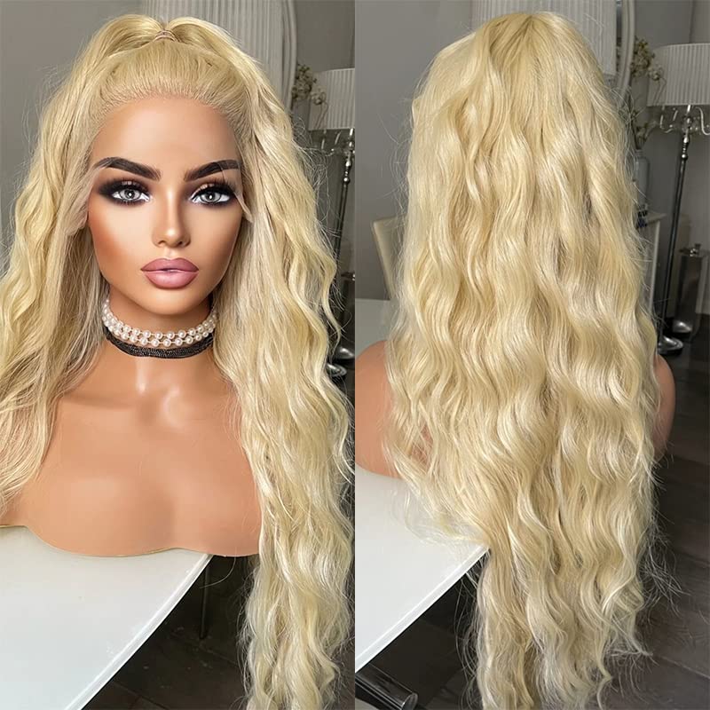 Elesty 13 * 3.5 Blonde 613 Color Synthetic Lace Wigs For Women Glueless Long Loose Curly Free Part Lace Front Wigs Cosplay Drag
