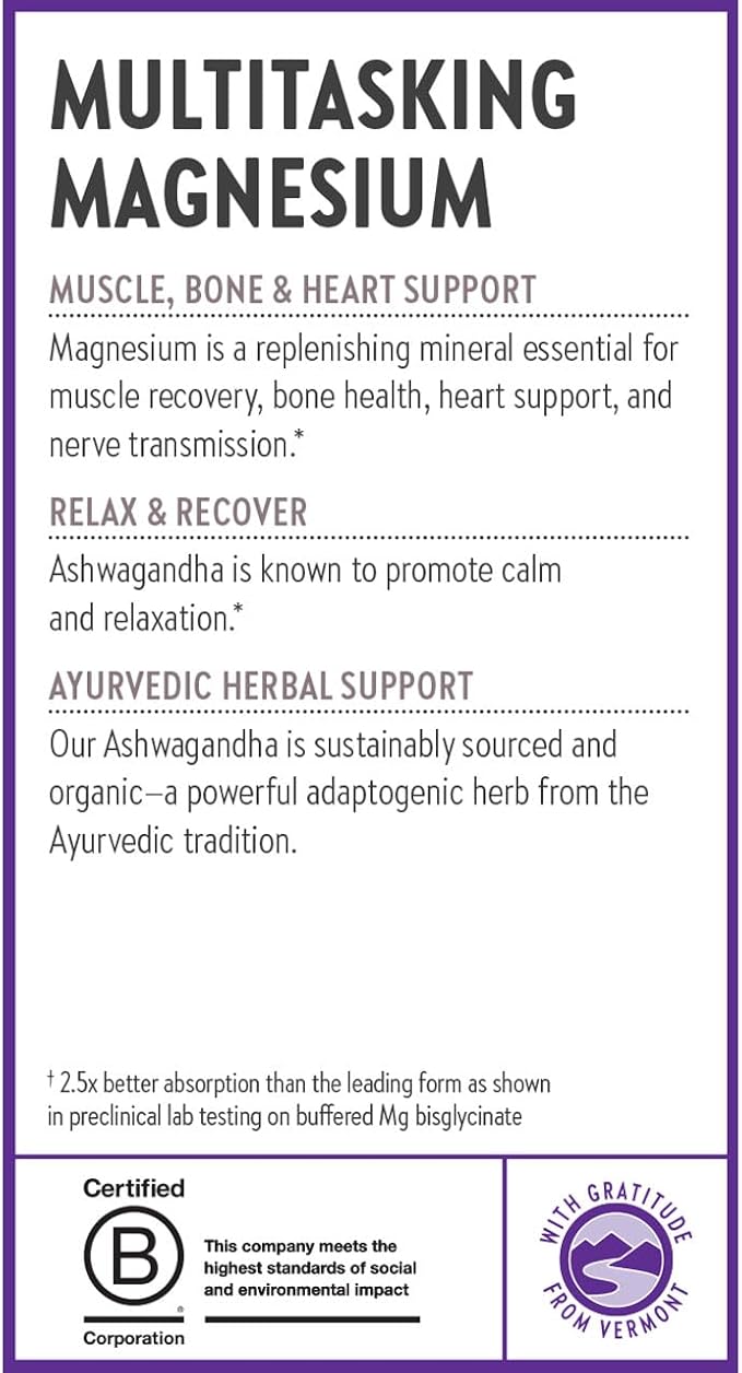 New Chapter Magnesium + Ashwagandha Supplement, 325 mg with Magnesium Glycinate, 2.5x Absorption, Muscle Recovery, Heart & Bone Health, Calm & Relaxation, Gluten Free, Non-GMO - 60 ct (2 Month Supply)