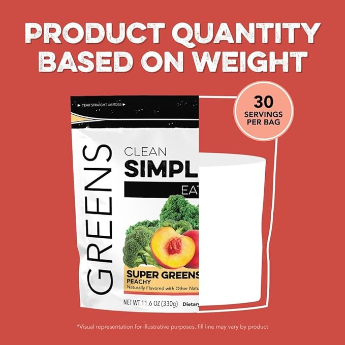 Clean Simple Eats Peachy Greens Juice & Smoothie Mix, Gluten Free, With Chlorella & Spirulina Superfoods (30 Servings)