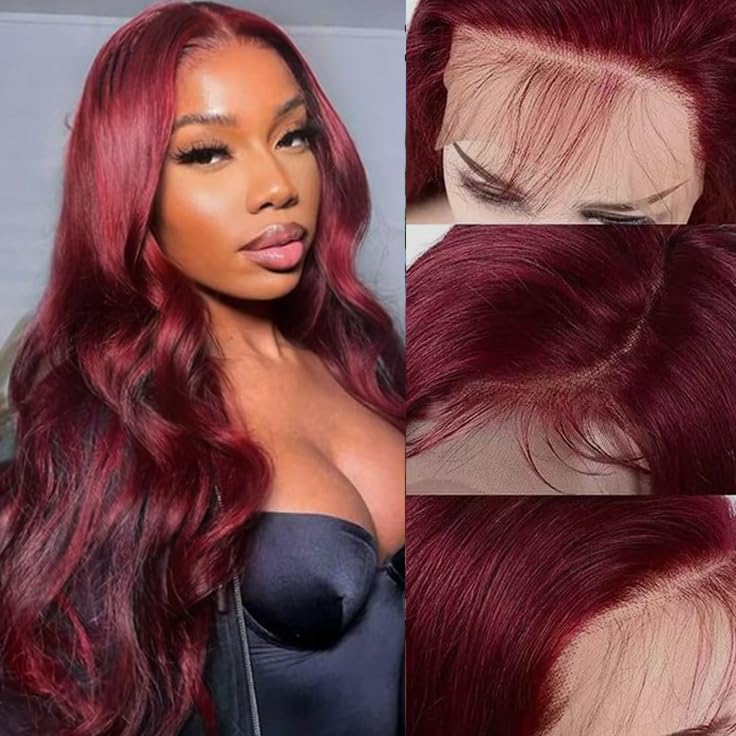 Fascara Human Hair Wig 26Inch 13X4 Body Wave Lace Front Wigs Human Hair 99J Burgundy Transparent Lace Front Wigs 180% Density Pr