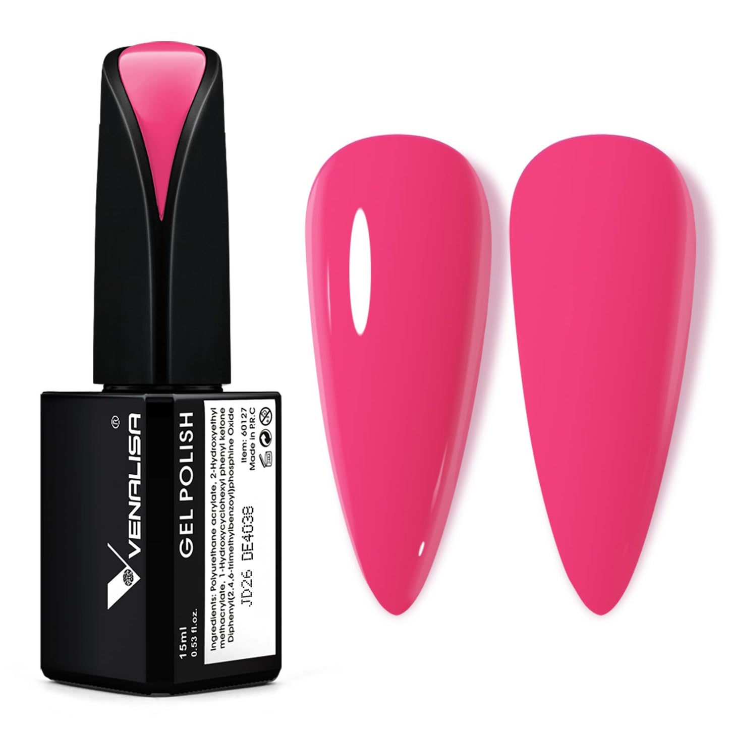 Venalisa 15Ml Hot Pink Gel Nail Polish, Bright Neon Pink Gel Polish Summer Color Soak Off Uv Led Nail Gel Polish Nail Art Starte
