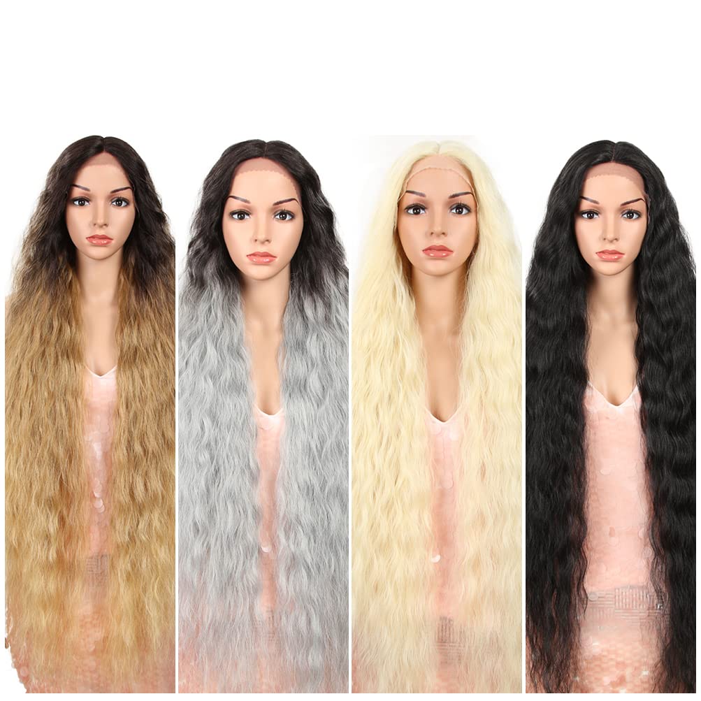 Style Icon 41 Lace Front Wigs Long Wavy Synthetic Wigs With Baby Hair Half Hand Tied 130% Density Wigs (41'', 1B)