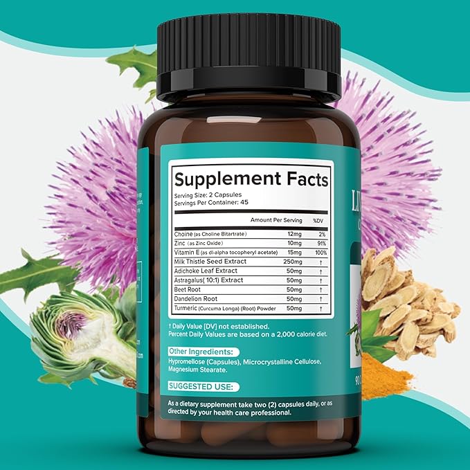Milk Thistle Supplement - Liver Detox Cleanse Formula Herbal Liver Support with Milk Thistle, Dandelion Root, Artichoke, Turmeric, Astragalus for Liver Health, 90 Capsules-65