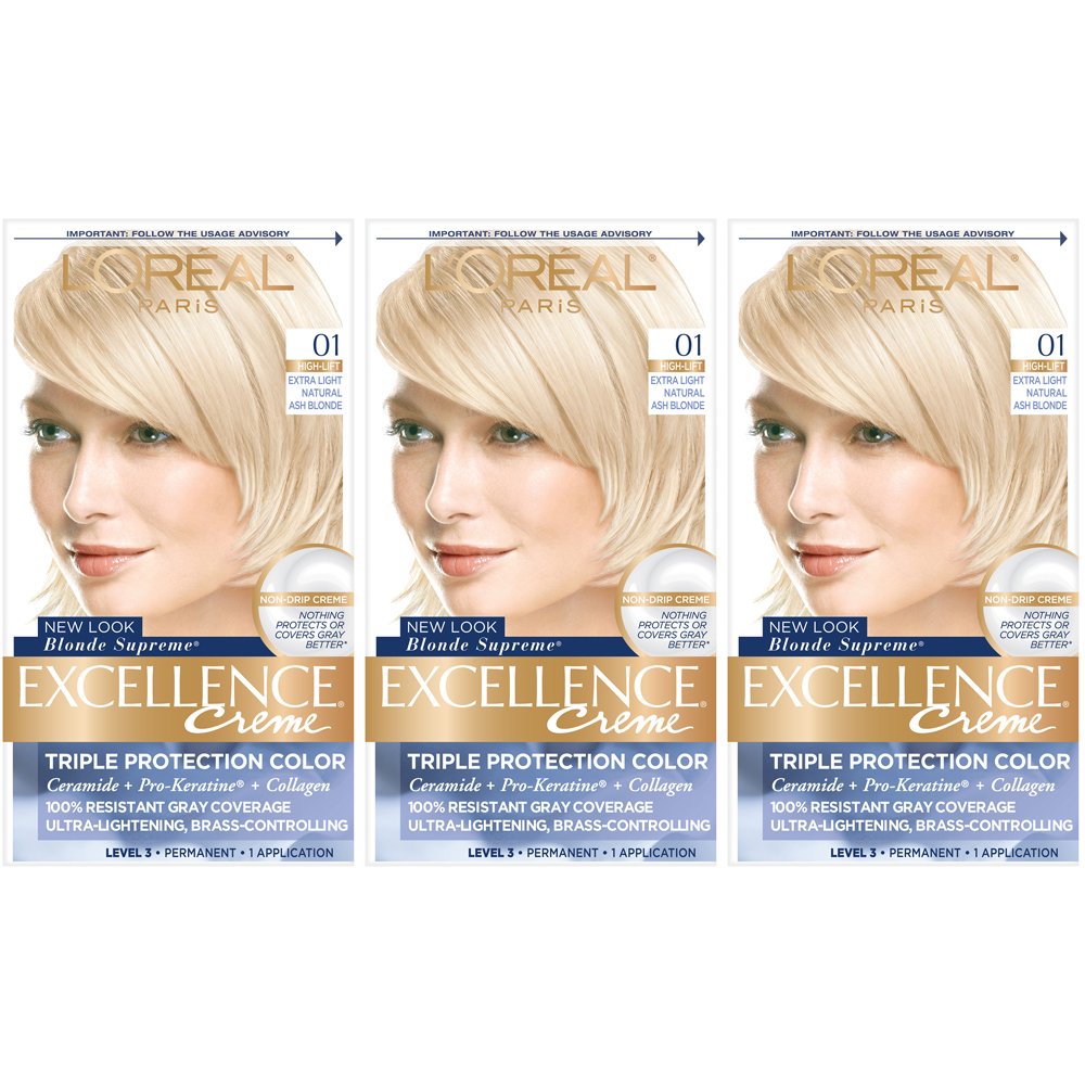 L'Or Al Paris Excellence Cr Me Permanent Hair Color, 01 Extra Light Ash Blonde, 3 Count
