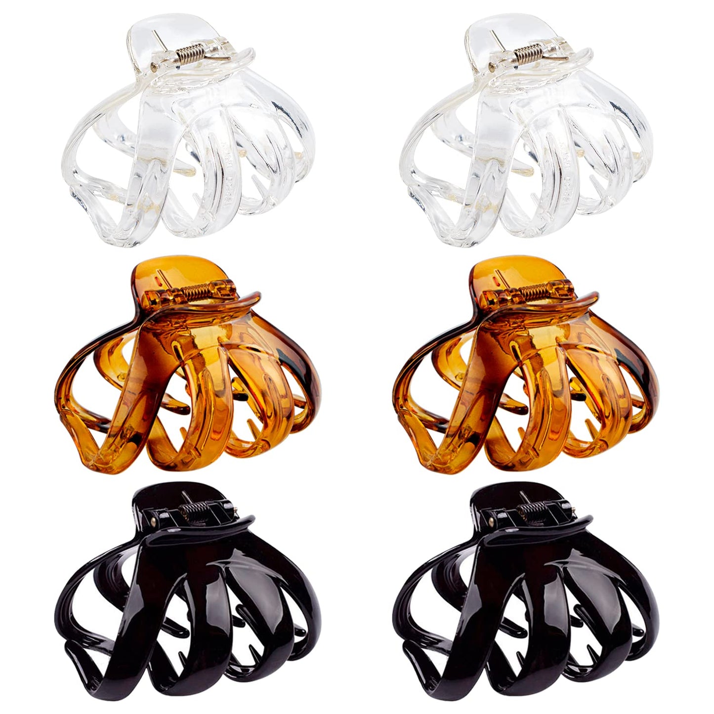Maorulu Big Claw Hair Clips For Women And Girls, Strong Hold, 6 Packs (Black, Clear, Tortoise)