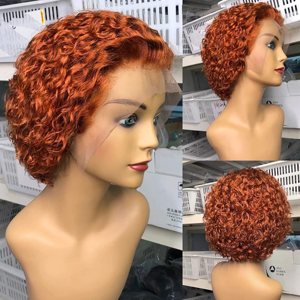 Derun Curly Bob Lace Front Wig Human Hair 13 6 T Part Lace Front Short Bob Wigs Ginger Orange Remy Hair For Women (8 Inch,Orang