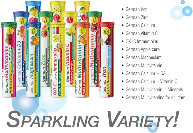 German Calcium + VIT. D - 100 Vegetarian Drink Effervescent Tablets - Orange-Grapefruit Flavor - Made in Germany