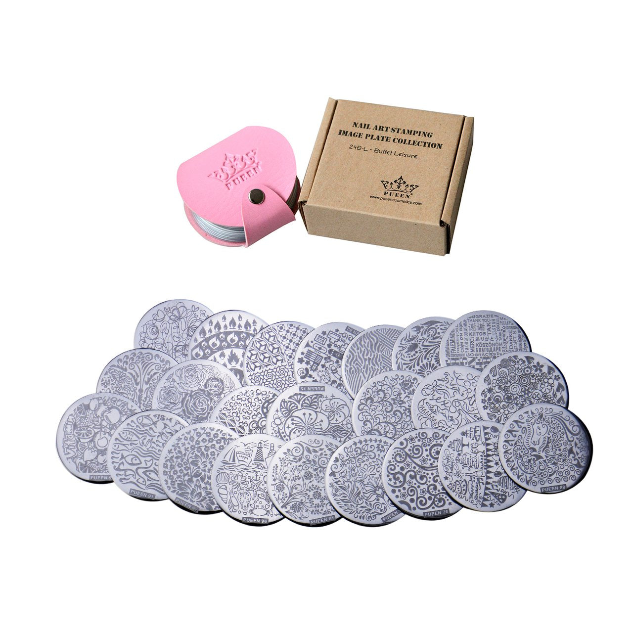 PUEEN Nail Art Stamp Collection Set 24B-L STAMPING BUFFET - LEISURE - NEW Set of 24 All You Can Stamp Full Size Stamping Image P
