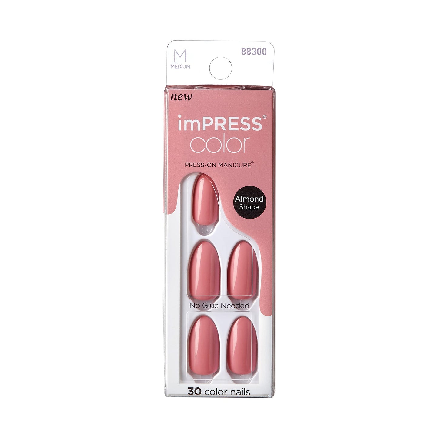 Kiss Impress No Glue Mani Press On Nails, Color, 'Sweet Aroma', Pink, Medium Size, Almond Shape, Includes 30 Nails, Prep Pad, In