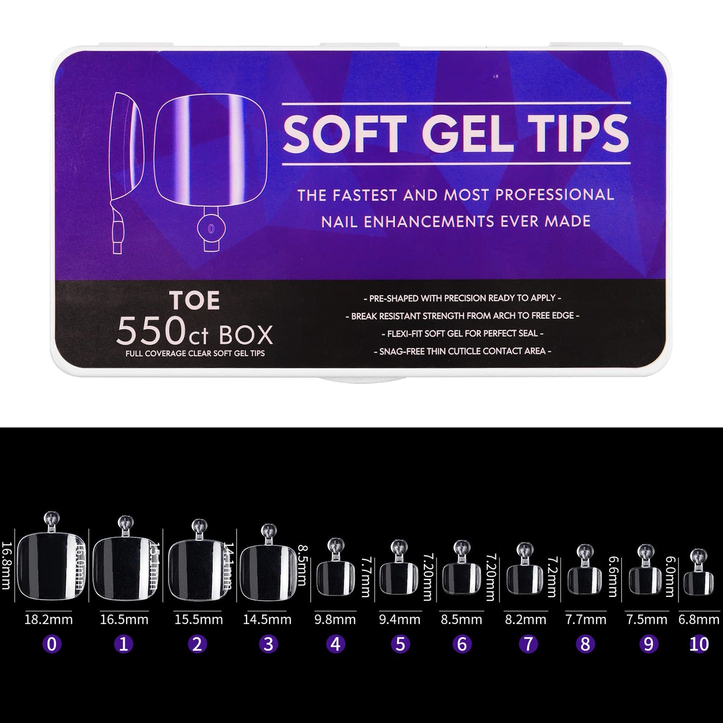Cycullinyt Toe Nail Tips, Full Cover Clear Soft Gel Tips, Toe False Nail Tips For Acrylic Nails Extension With Box, 550Pcs, 11 S