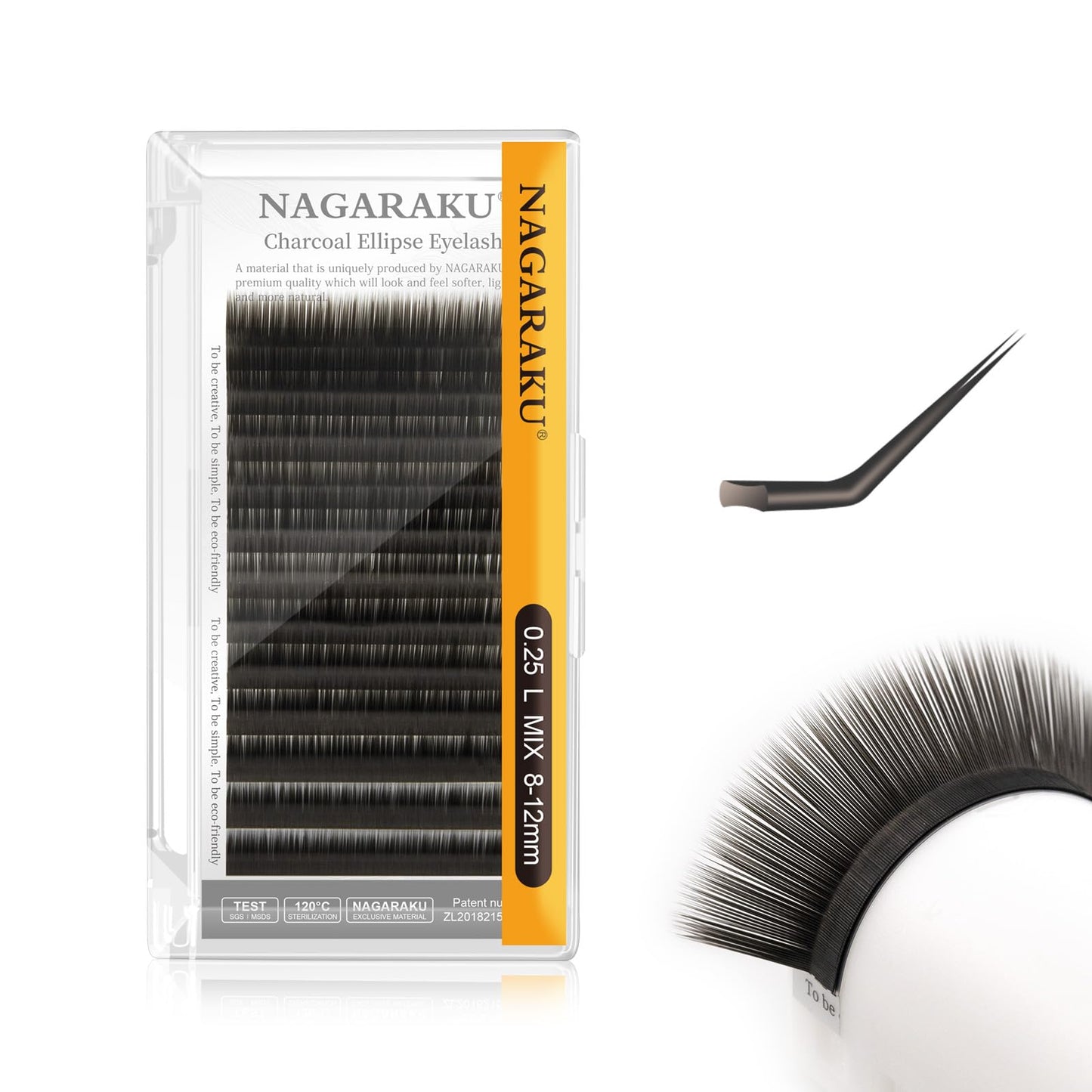 Nagaraku Double Tips Flat Ellipse Eyelash Extensions Supplies 0.25 L Curl 8-12Mm Mix Natural Charcoal Color Faux Mink Super Soft