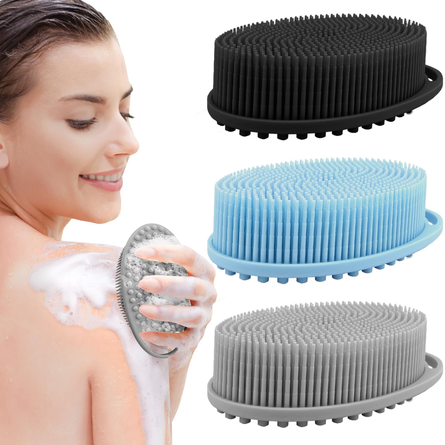 Pqruu 3 Pack Silicone Body Scrubber, Exfoliating Body Scrubber, Soft Silicone Loofah Men, Body Scrubber Fit For Sensitive And Al