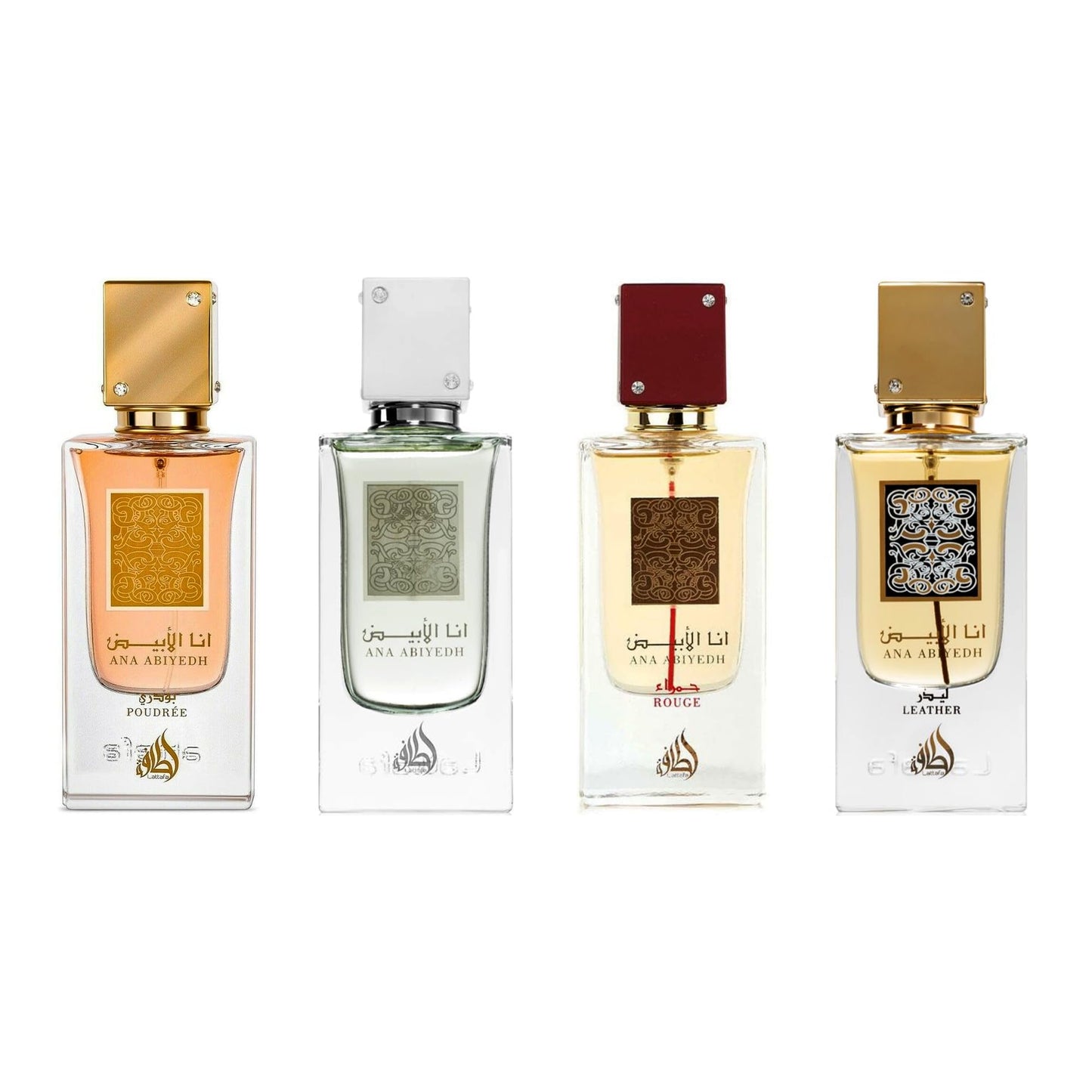 Lattafa Ana Abiyedh 4-Piece Gift Set, (Ana Abiyedh, Rouge, Leather, Poudree)