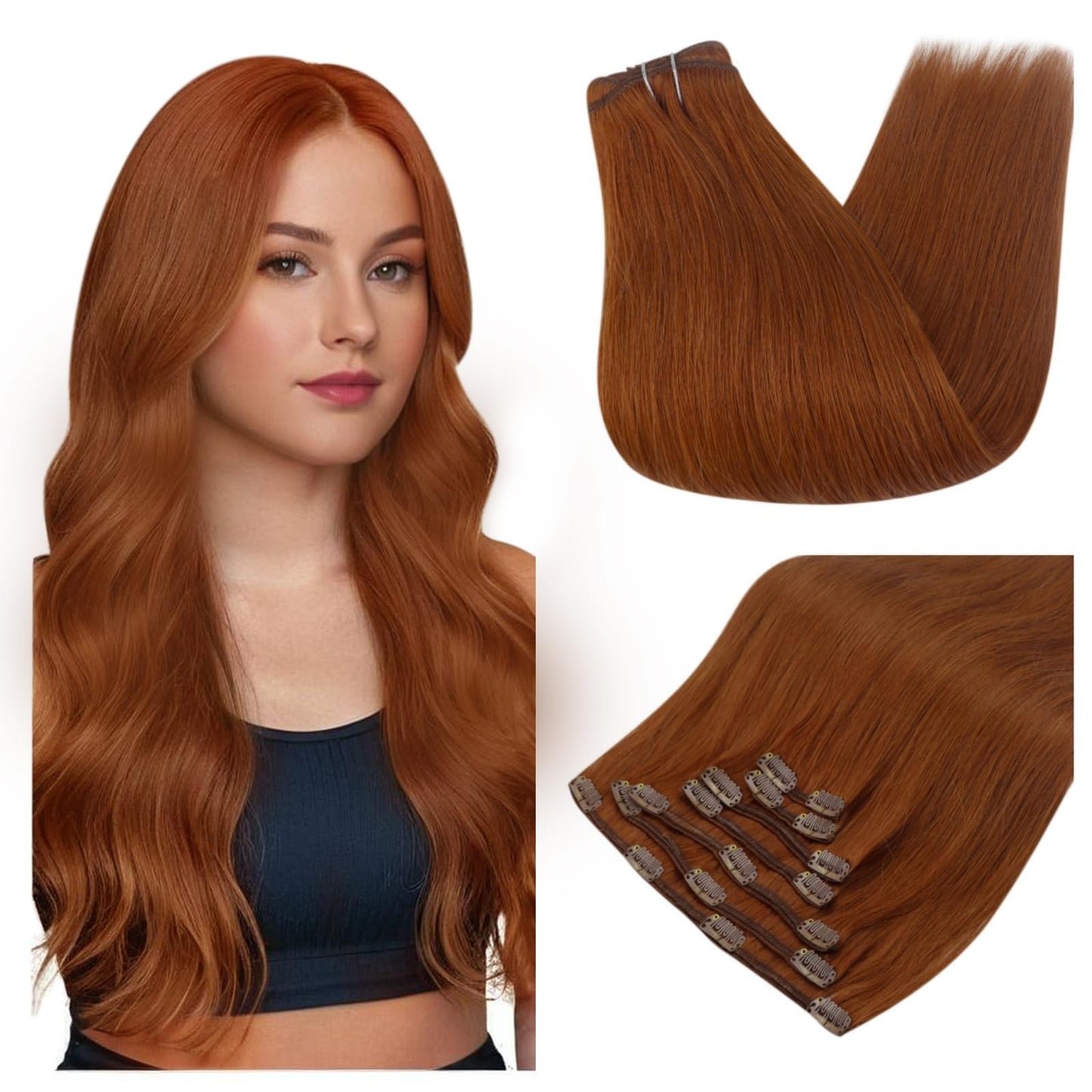 Full Shine Clip In Hair Extensions Real Human Hair Auburn Red Hair Extensions Clip Ins Invisible Human Hair Clip In Extensions S