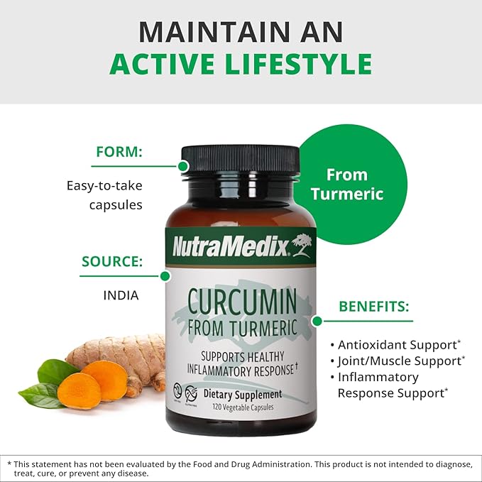 NutraMedix Curcumin - 500mg Turmeric Capsules - Promotes a Healthy Inflammatory Response, Immune System, Brain, Heart & Liver Support (120 Capsules)