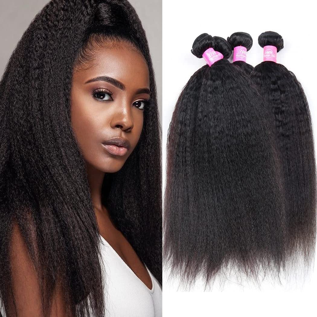 Odir Kinky Straight Human Hair Bundles 18 20 22 24 Inch Unprocessed 9A Brazilian Yaki Straight Virgin Hair 4 Bundles Remy Hair E