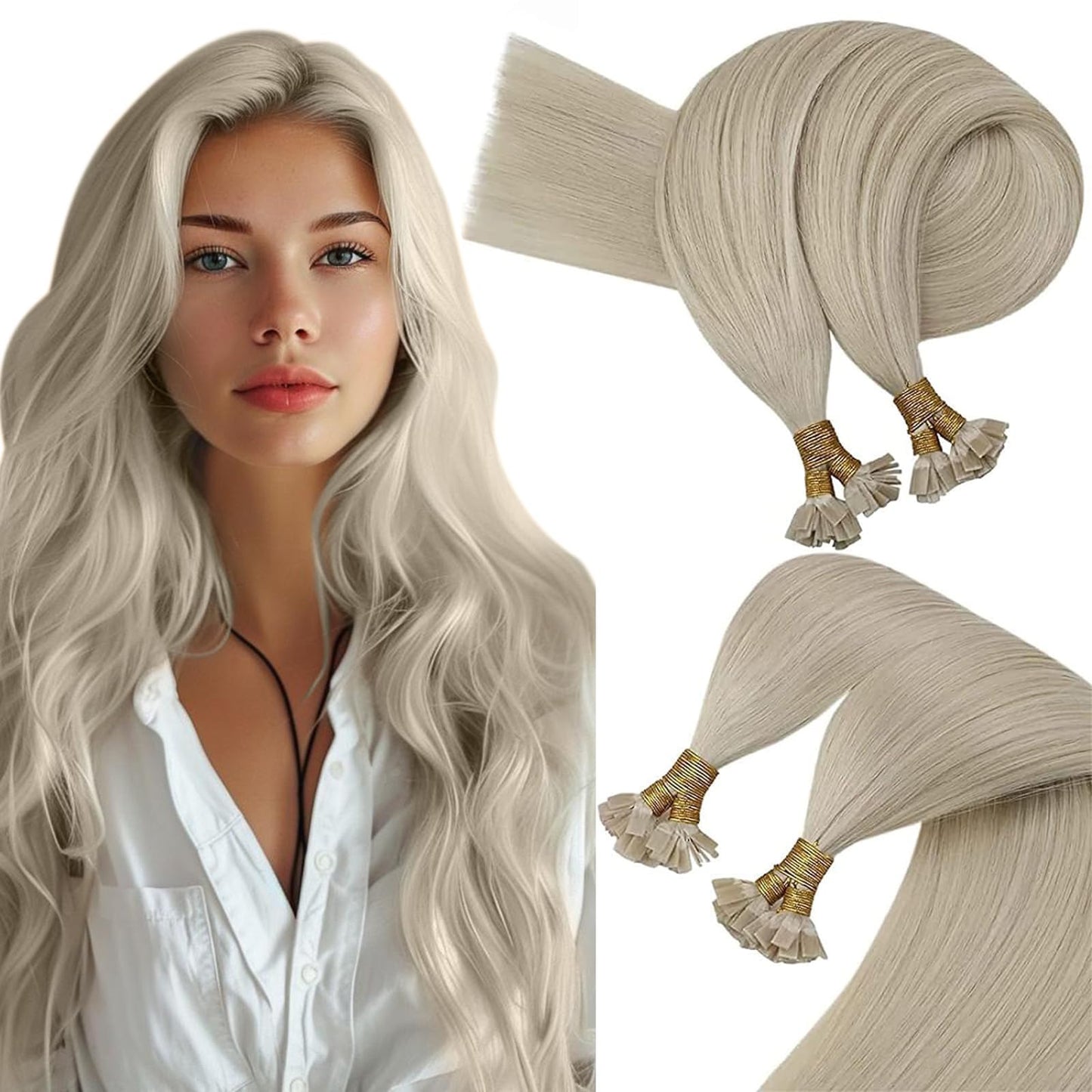 Sunny Hair Blonde Flat Tip Hair Extensions Paltinum Blonde Keratin Hair Extensions Human Hair Flat Tip Remy Hair Extensions 16In