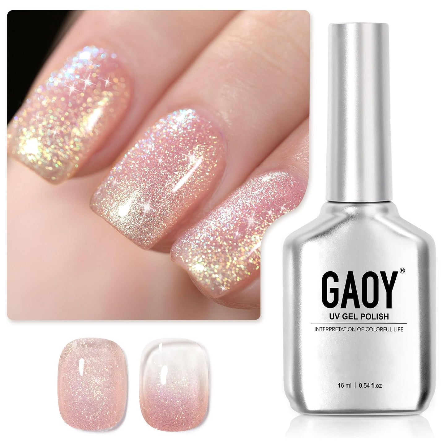 Gaoy Shimmer Gel Nail Polish, 16Ml Translucent Jelly Glitter Gel Polish, Soak Off Uv Gel For Nail Art Diy At Home, 1610 Milky Pe