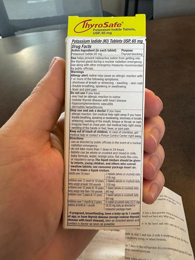 65mg Potassium Iodide Tablets (120 Pack) - Protects Your Thyroid from Nuclear Radiation Exposure
