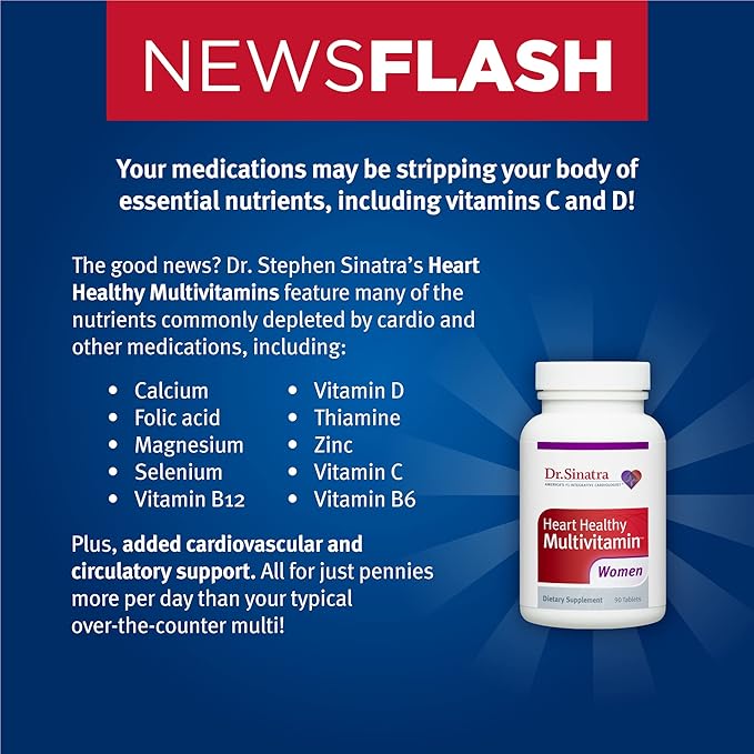 Dr. Sinatra Heart Healthy Multivitamin for Women with Vitamin D 1000 IU, A, B12, C, E, Biotin, Folate, and Zinc, 90 Tablets (30-Day Supply)