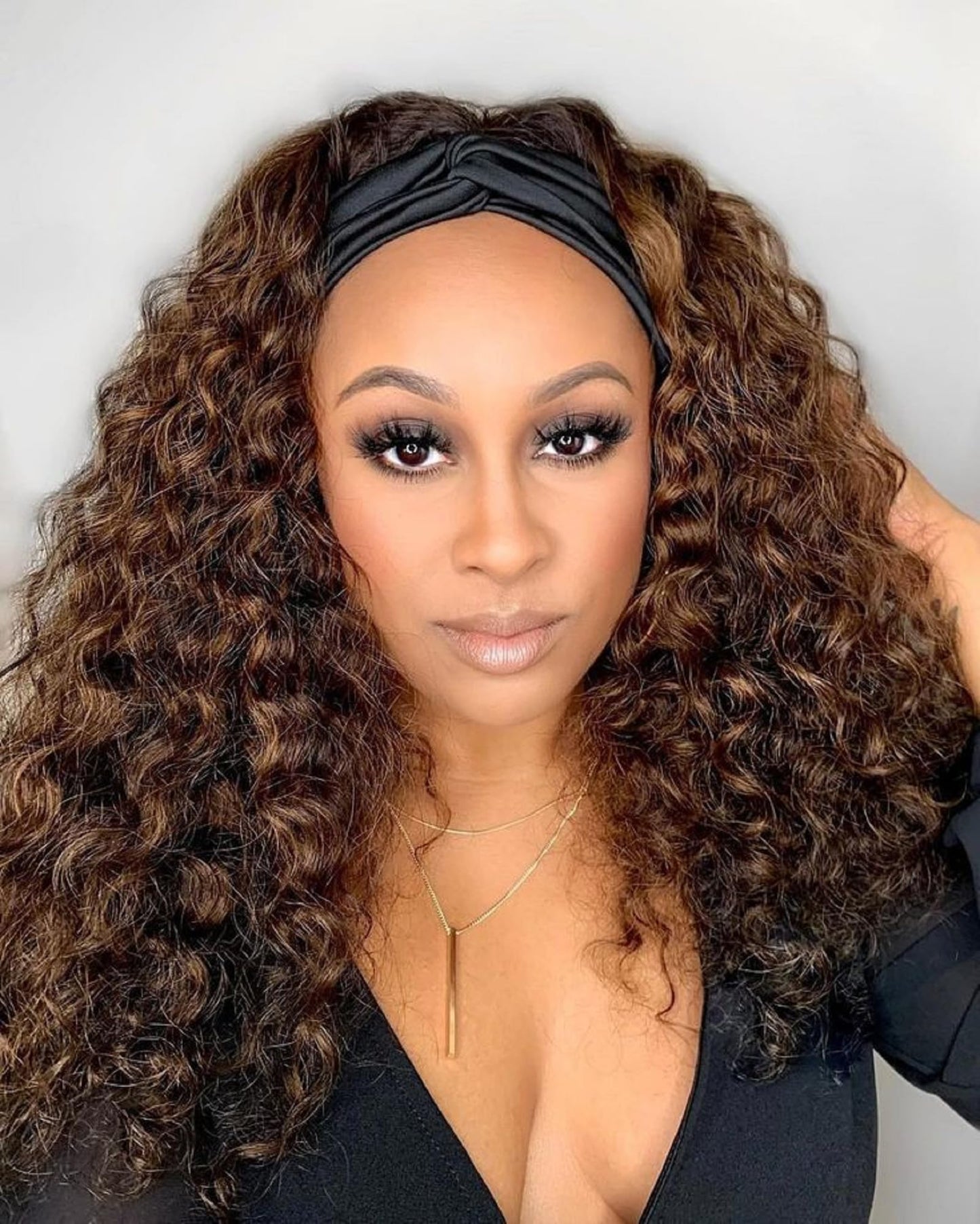 Lauberita Chocolate Brown Headband Wig Human Hair For Women #4 Deep Wave Headband Wig Glueless Curly Human Hair Wig 24 Inch