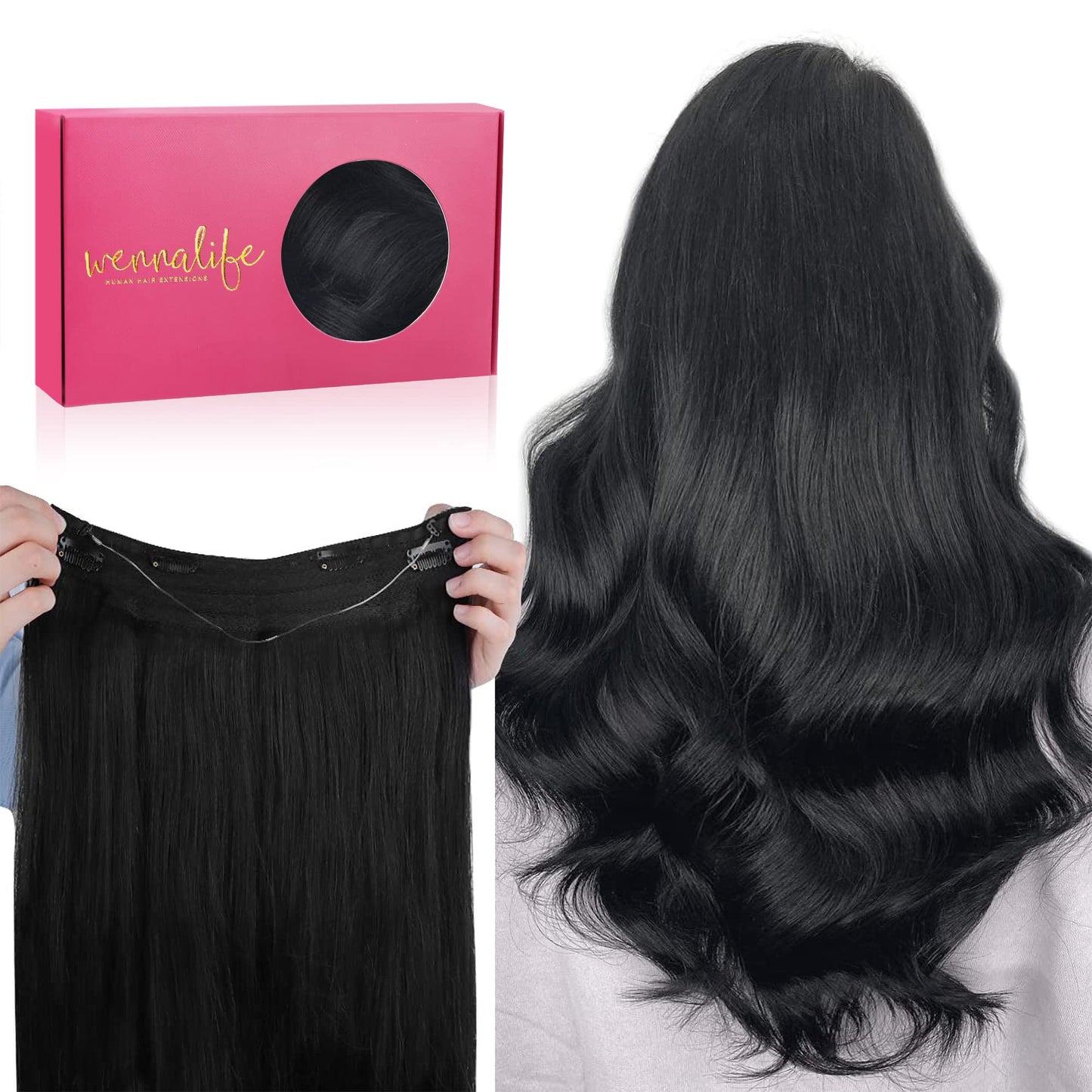 Wennalife Wire Hair Extensions (Increase 50% Lifespan) Real Human Hair 12 Inch 70G Ombre Walnut Brown To Ash Brown Bleach Blonde