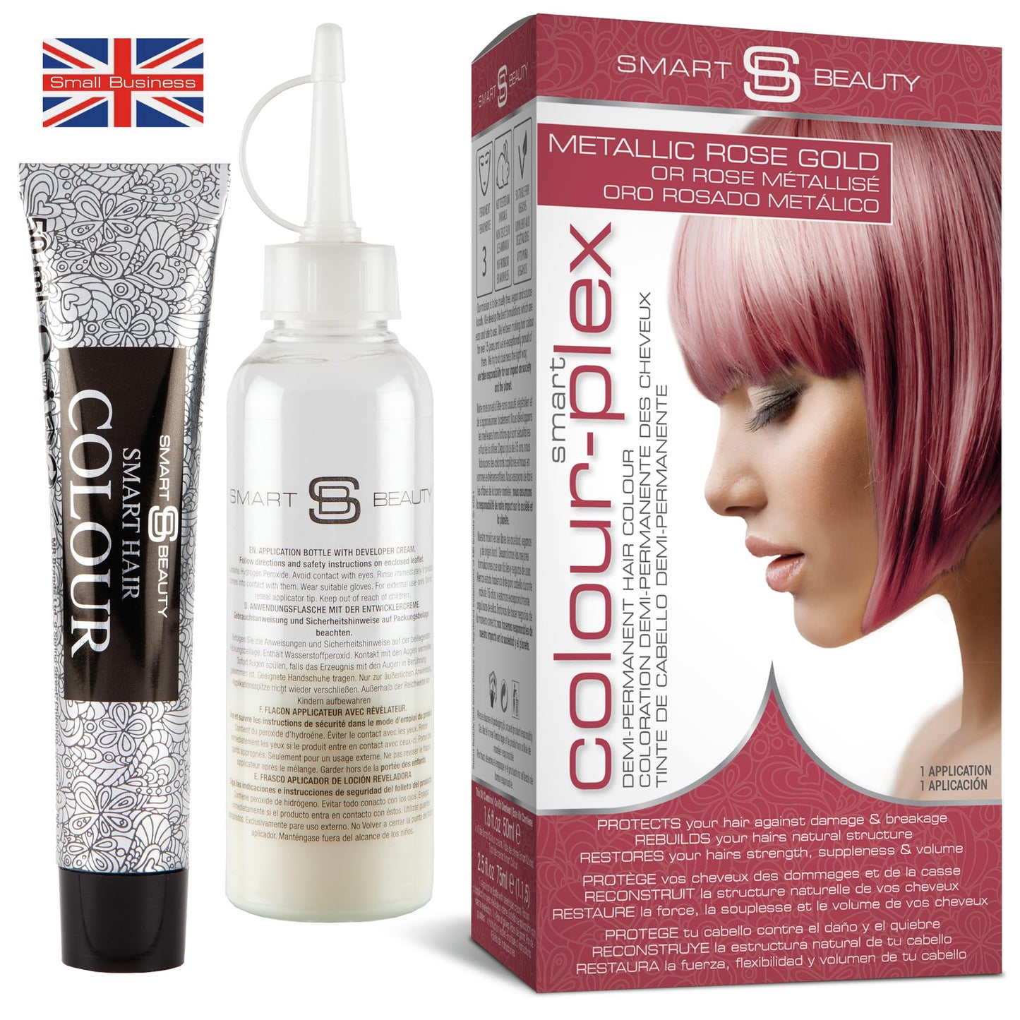 Smart Beauty Metallic Rose Gold Hair Dye Permanent With Plex Anti-Breakage Technology That Protects Rebuilds Restores Hair Struc