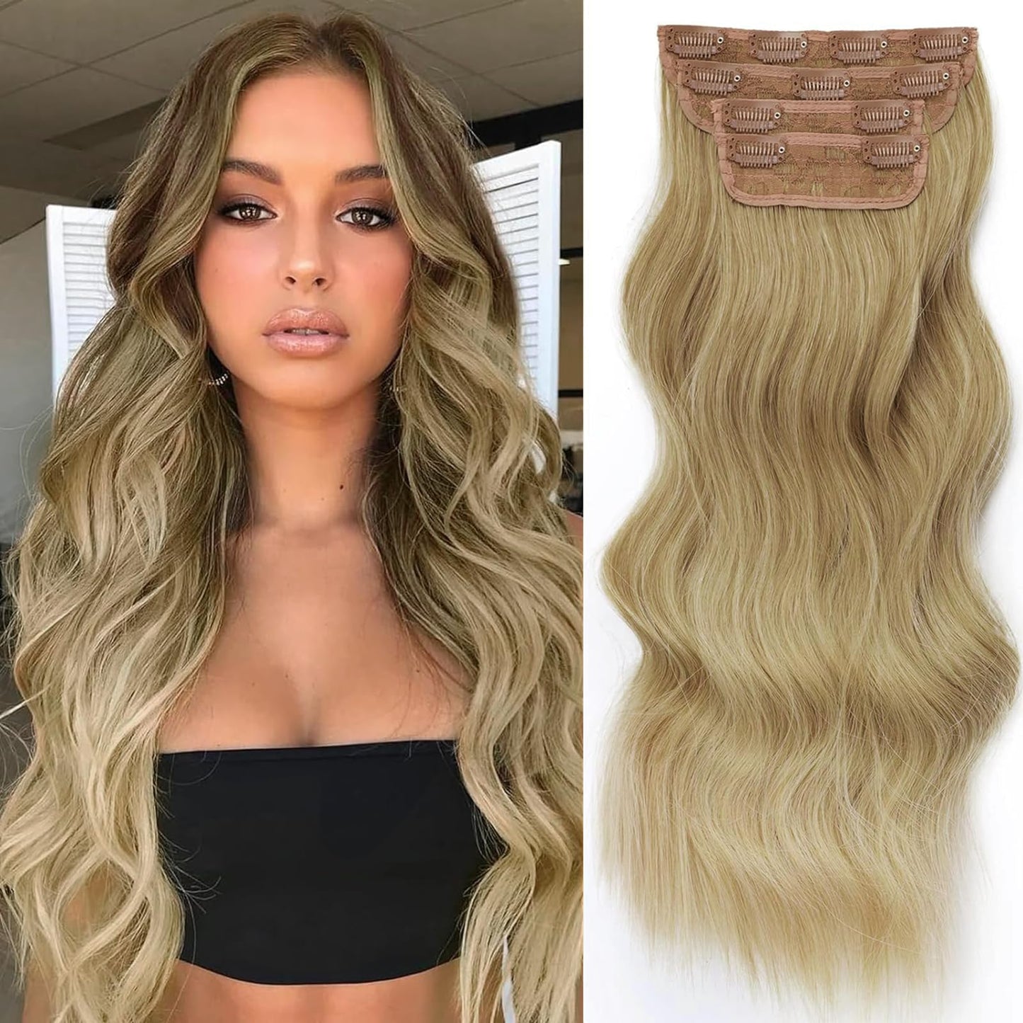 Vigorous Clip In Hair Extensions 20 Inch Long Wavy Soft Synthetic Hair Extension Clip Ins Thick Hairpieces Fiber Double Weft Hai