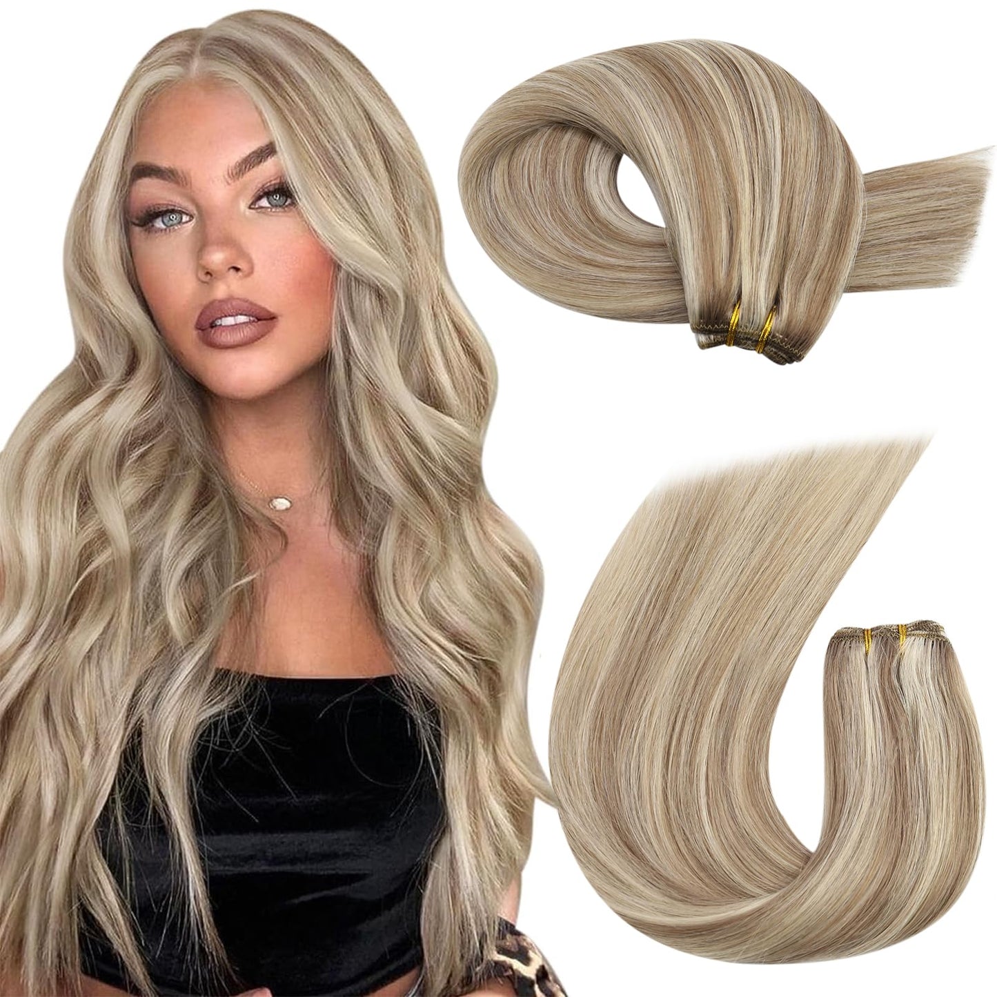 Moresoo Weft Hair Extensions Human Hair Light Brown With Blonde Hair Wefts Human Hair Sew In Extensions Blonde Highlight Sew In