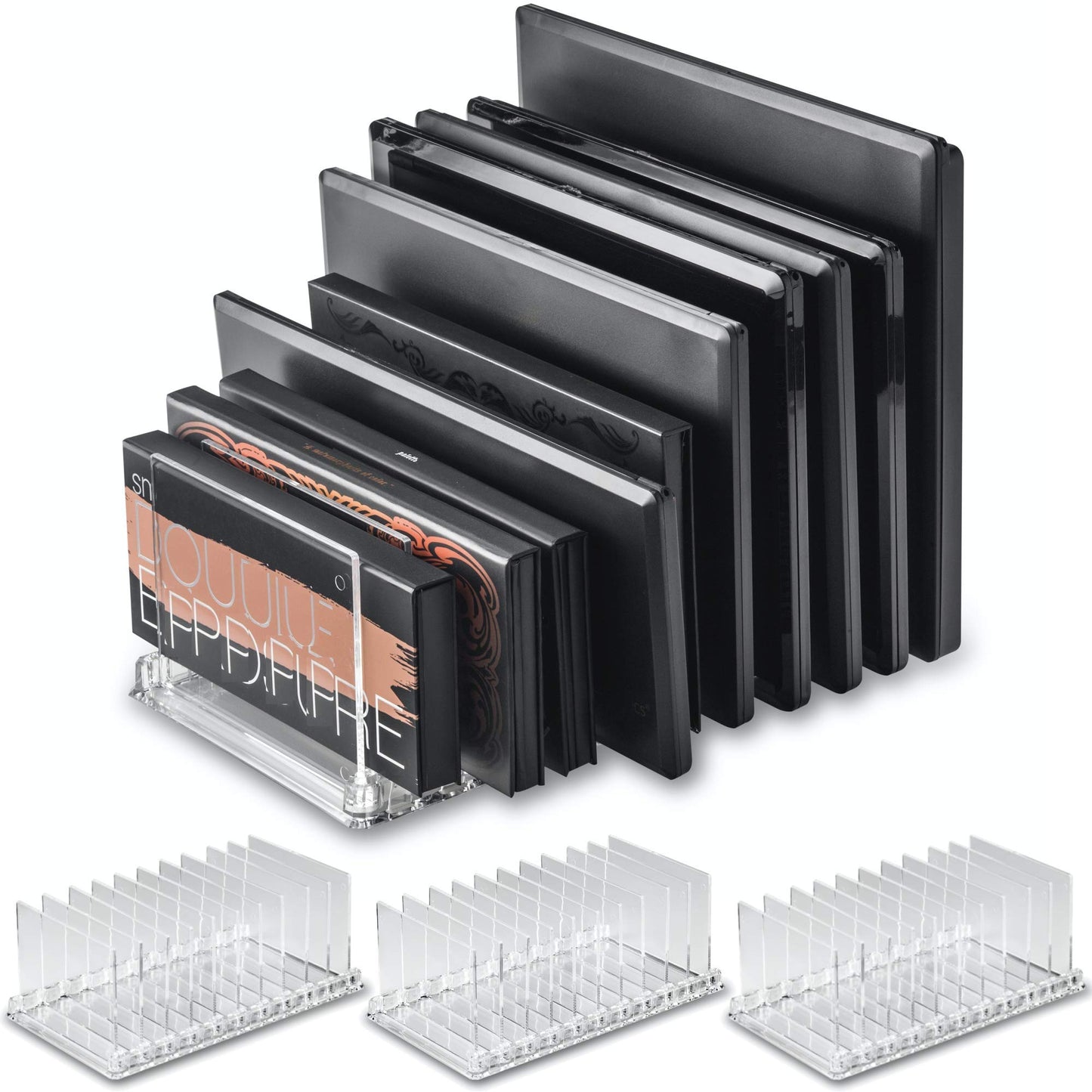 By Alegory Acrylic Makeup Storage Eyeshadow Palette Organizer W/Removable Dividers 10 Space Display Case Fits Virtually All Blus