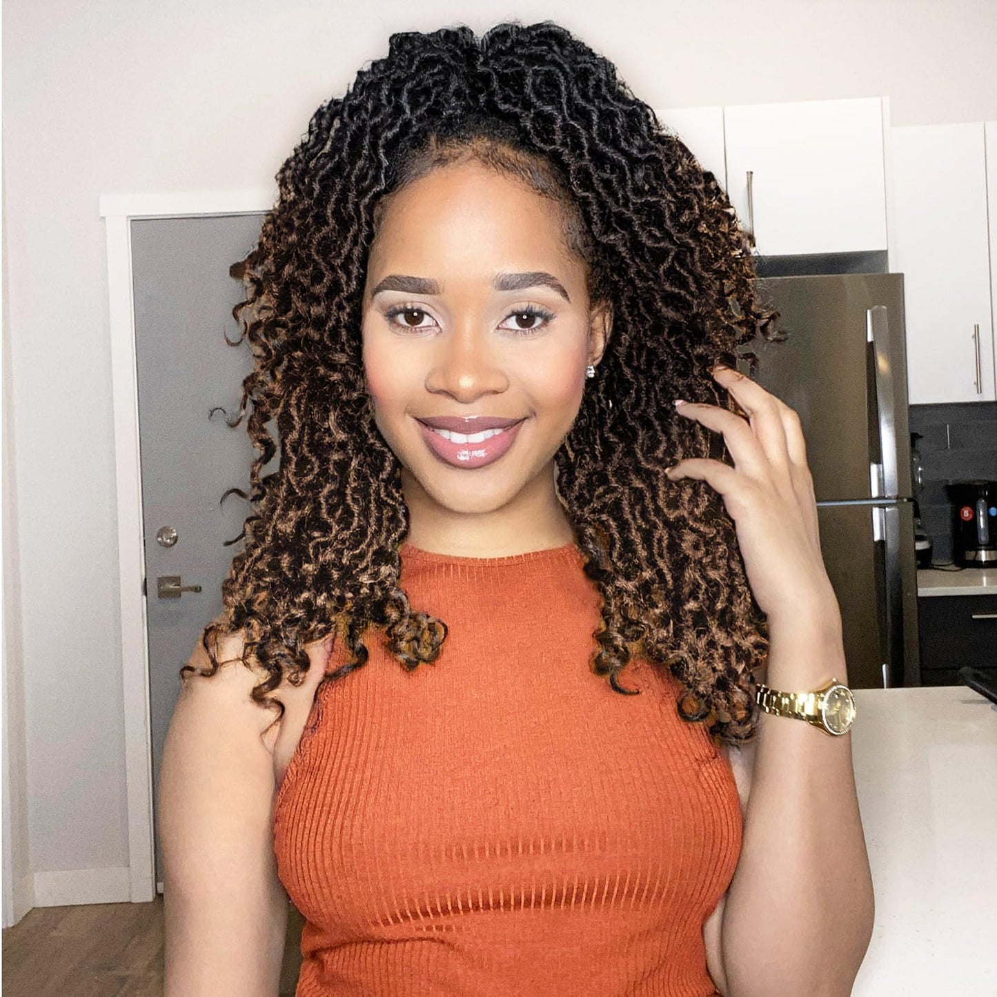 Karida Goddess Locs Crochet Hair 14 Inch, 8 Packs Faux Locs Crochet Hair For Black Women, Pre Looped Crochet Faux Locs With Curl