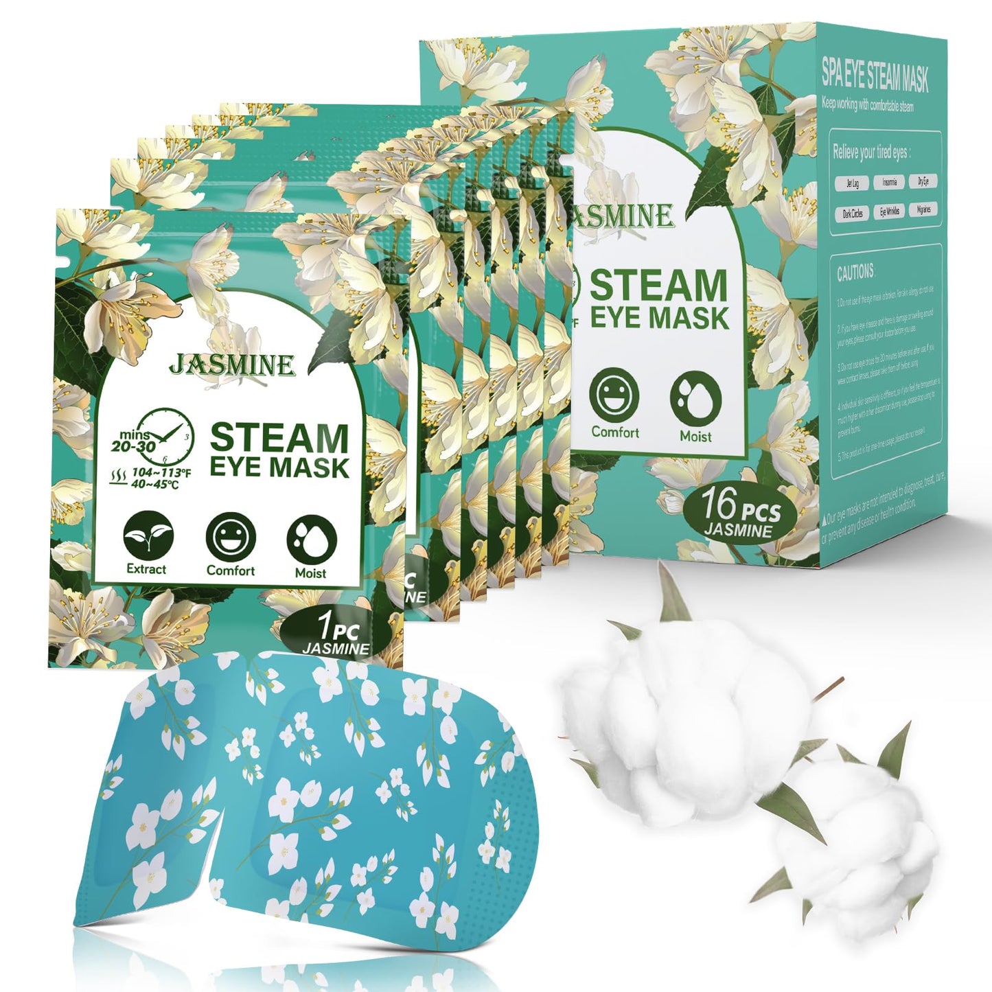 Prociv 16-Pack Steam Eye Masks For Dry Eyes, Jasmine Warm Eye Mask For Tired Eyes, Relief Eye Fatigue & Dark Circle, Heat Sleep