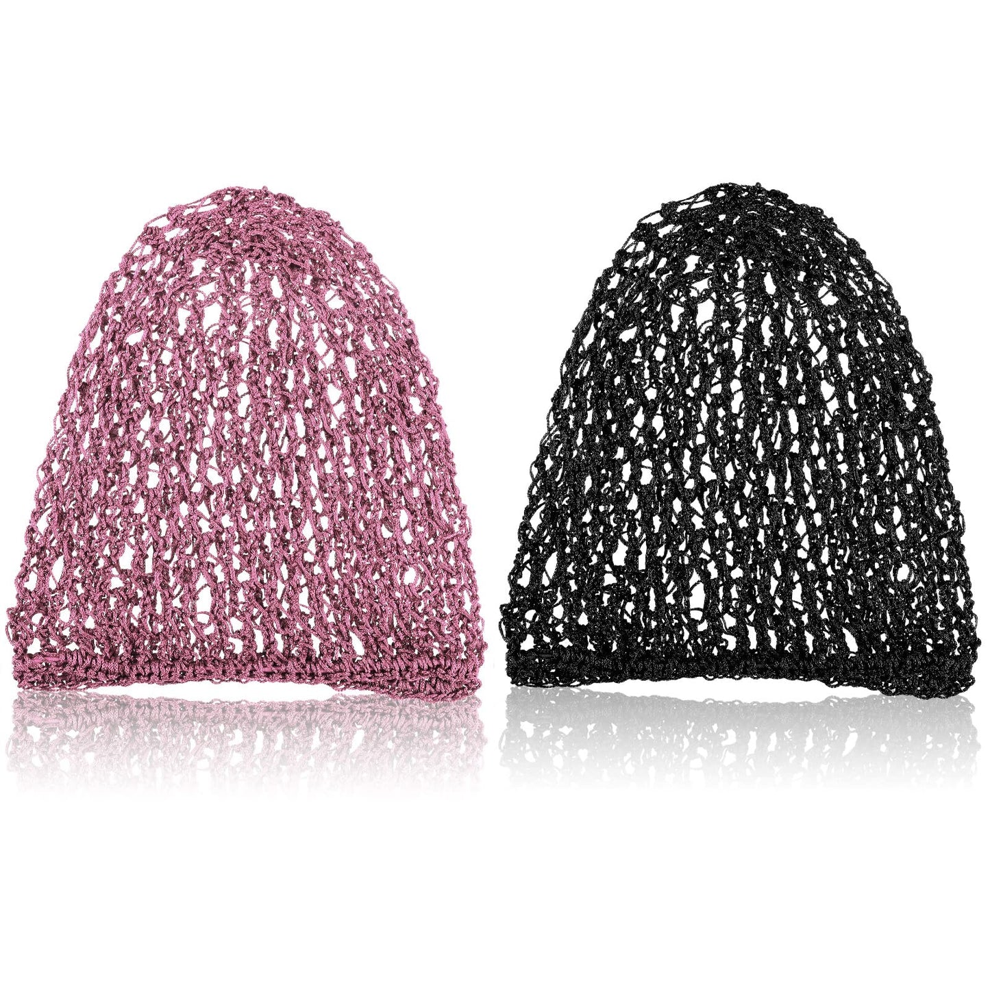Waydress 2 Pieces Mesh Hair Net Rayon Knit Snood Women Crocheted Sleep Cap (Black And Pink)