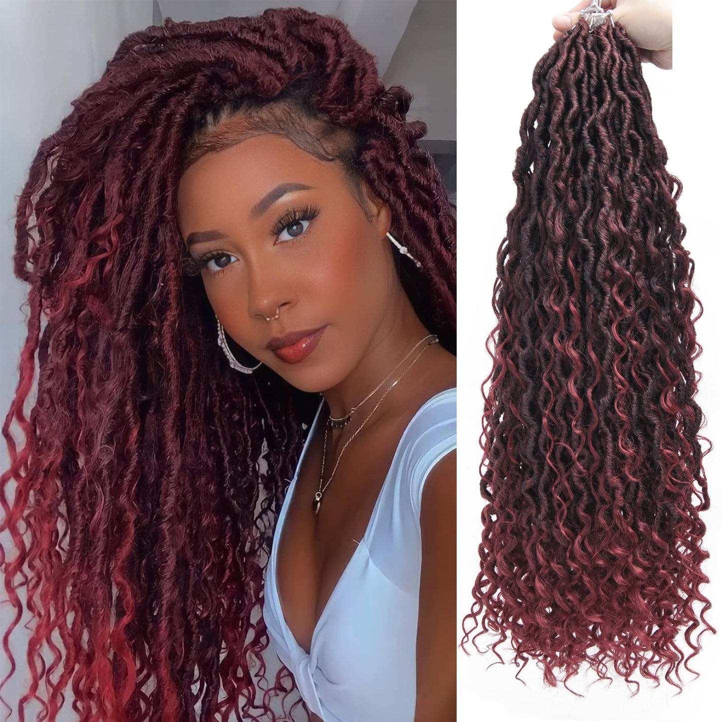 Goddess Locs Crochet Hair,22Inch Curly Faux Locs Crochet Hair 6Packs Hippie Locs Crochet Braids Long Crochet Goddess Faux Locs C