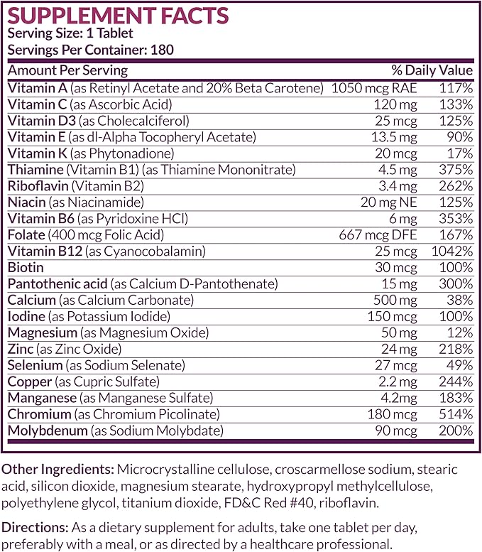 Futurebiotics Women's 50+ Multivitamin Once Daily Multivitamin for Active Women Over 50, Non-GMO, 180 Tablets