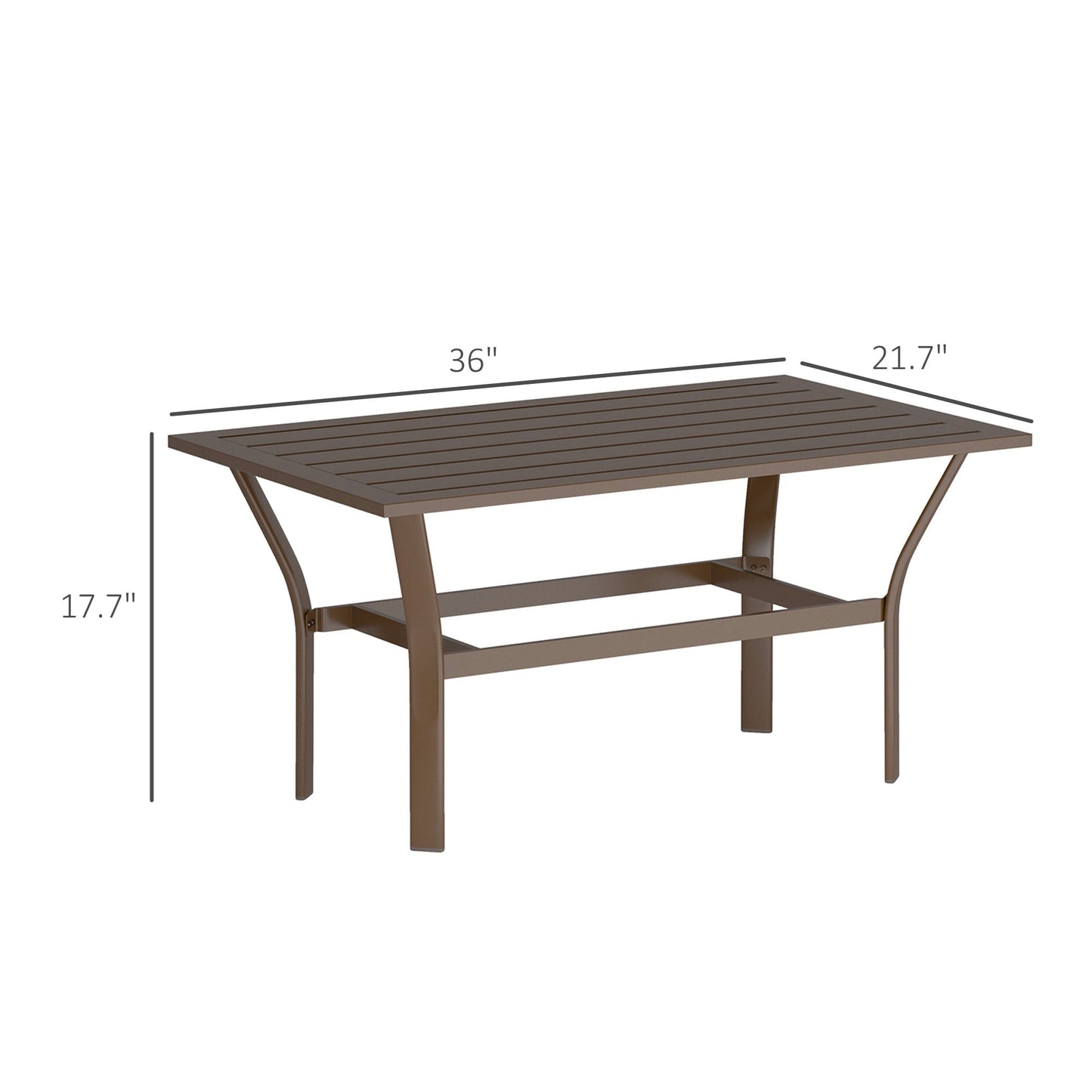 LEIYY Outdoor Coffee Table, All-Weather Rectangle Metal Patio Coffee Table with Slatted Tabletop for Outside, Patio, Garden, Balcony, Backyard,Brown