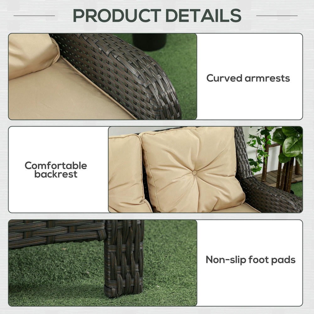 Barara King Patio Outdoor Sofa,3-Seater Outdoor Sofa w/ 4" Thick Cushions, Outdoor Couch, Beige
