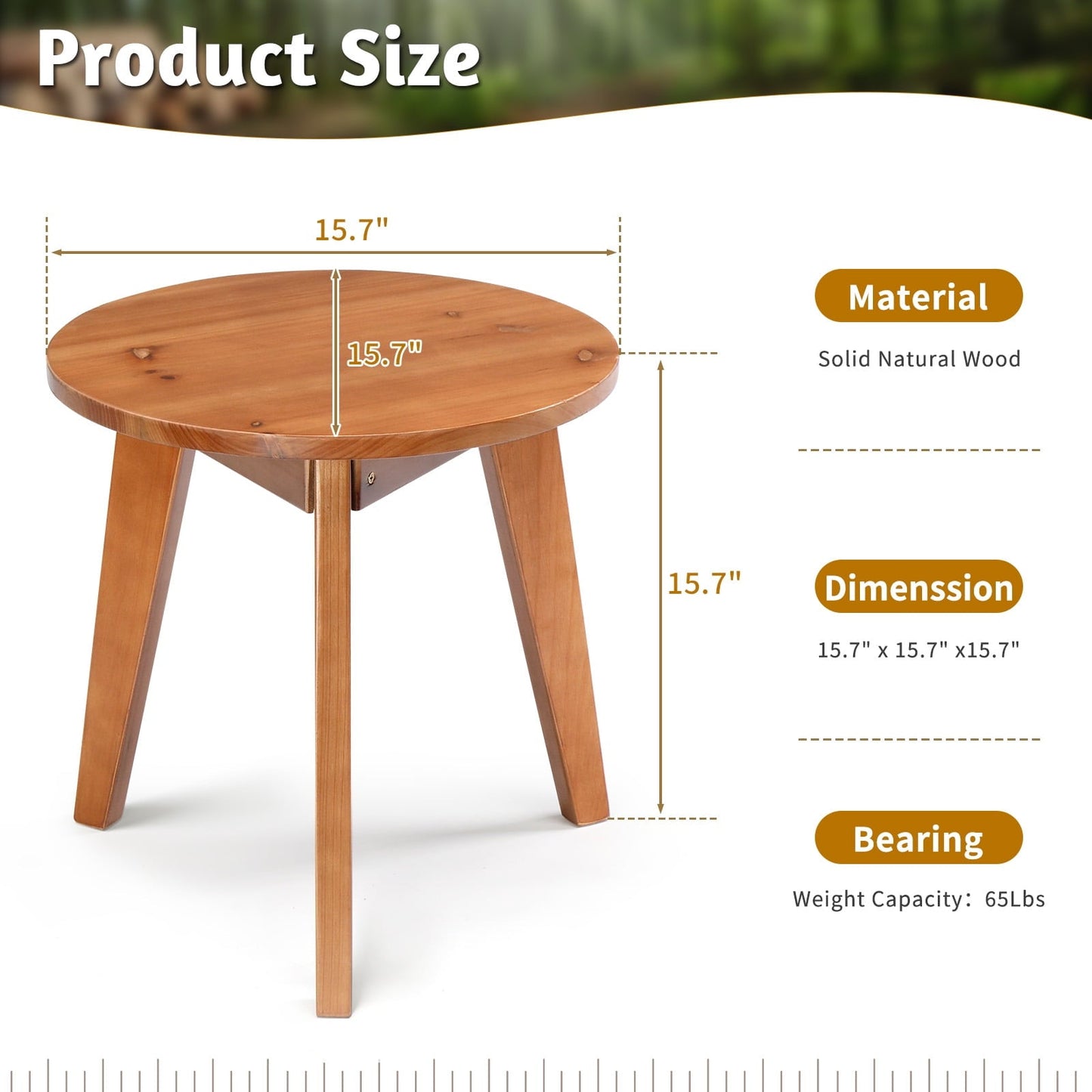 Ktaxon 15.7" Outdoor Wood Side Table, Small Round Coffee End Table, Weather Resistant Table for Indoor Outdoor Balcony Lawn Pool, Teak