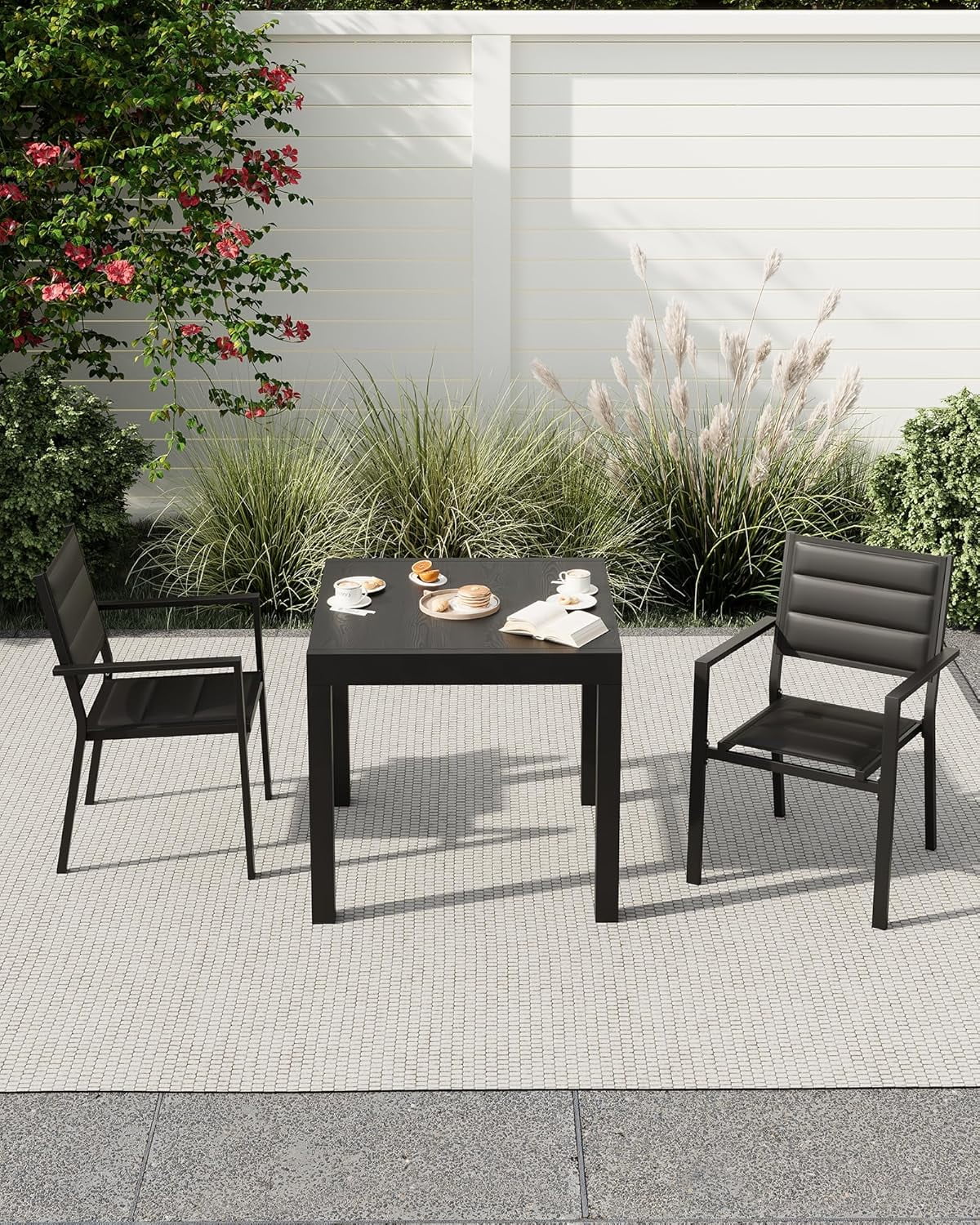 Expandable Outdoor Dining Table – 31"-63" Adjustable Patio Table for 4-6 People, Aluminum Frame with Wood Grain Finish, Ideal for Backyard and Deck, Grey