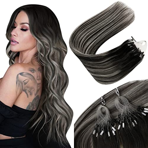 Sunny Hair Micro Loop Hair Extensions Human Hair Black Balayage Micro Bead Hair Extensions Human Hair Natural Black Balayage Sil