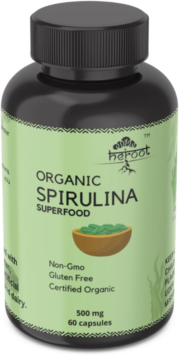 Organic Spirulina Protein Powder Capsules - Vitamins & Minerals for Energy - Vegetarian, Gluten Free 100% Pure Superfood for Optimal Health (120 Capsules)