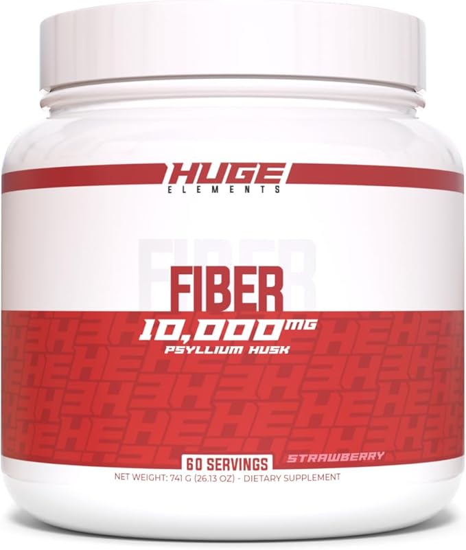 Huge Supplements Fiber, 10 Grams of Premium Psyllium Husk Powder, Soluble Fiber for Digestive Health & Functions, Natural Prebiotic with Delicious Flavors (60 Servings) (Strawberry)