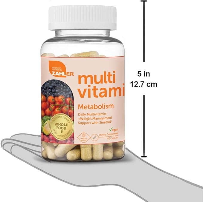 Zahler Multivitamin Metabolism, Daily Multivitamin +Weight Management Support, Multivitamin for Women and Men with Iron, Certified Kosher, 60 Capsules