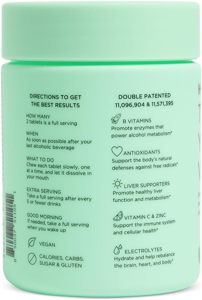 The Anytime You Drink Vitamin, Liver Health & Immunity Support with Electrolytes, Milk Thistle, and Vitamins B & C - 40 Chewable Tablets (20 Servings), Vegan, Lemonade