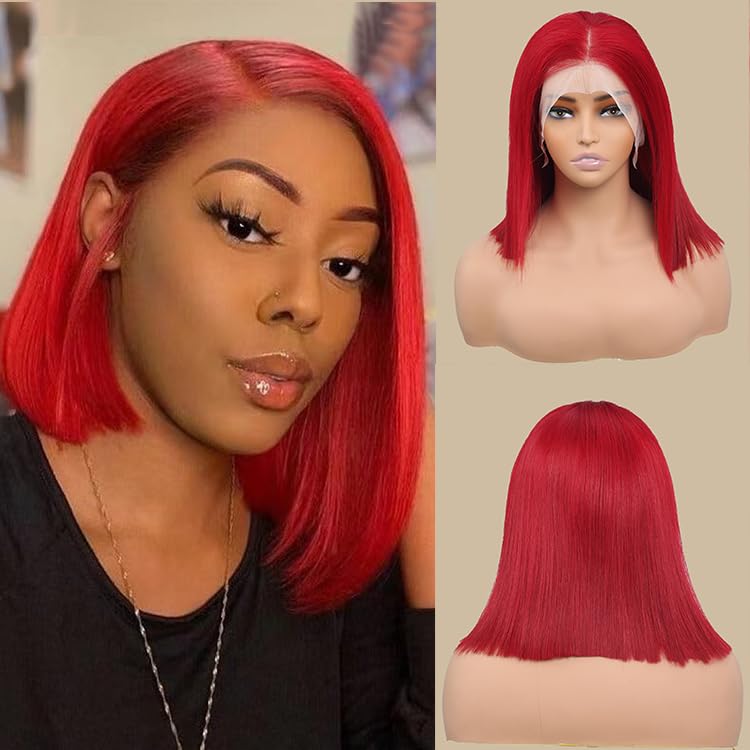 Red Bob Wig Human Hair Wear And Go Glueless Bob Wig 13X4 Hd Lace Front Wigs Human Hair Bob Human Hair Wigs For Black Women 200%