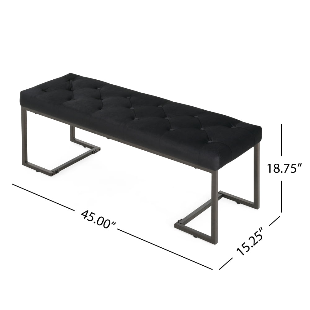 Upholstered Button Tufted Bench,Black and Bronze