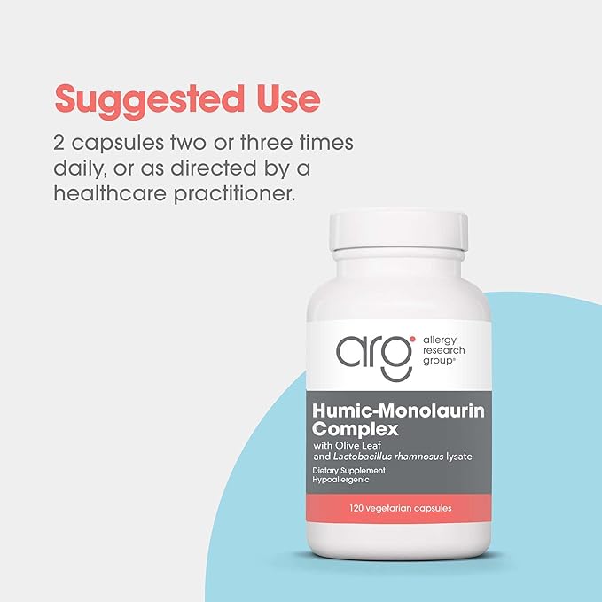 Allergy Research Group Humic-Monolaurin Complex - Immune System Support, Humic Acid Supplements, with Olive Leaf, Vegetarian Capsules - 120 Count